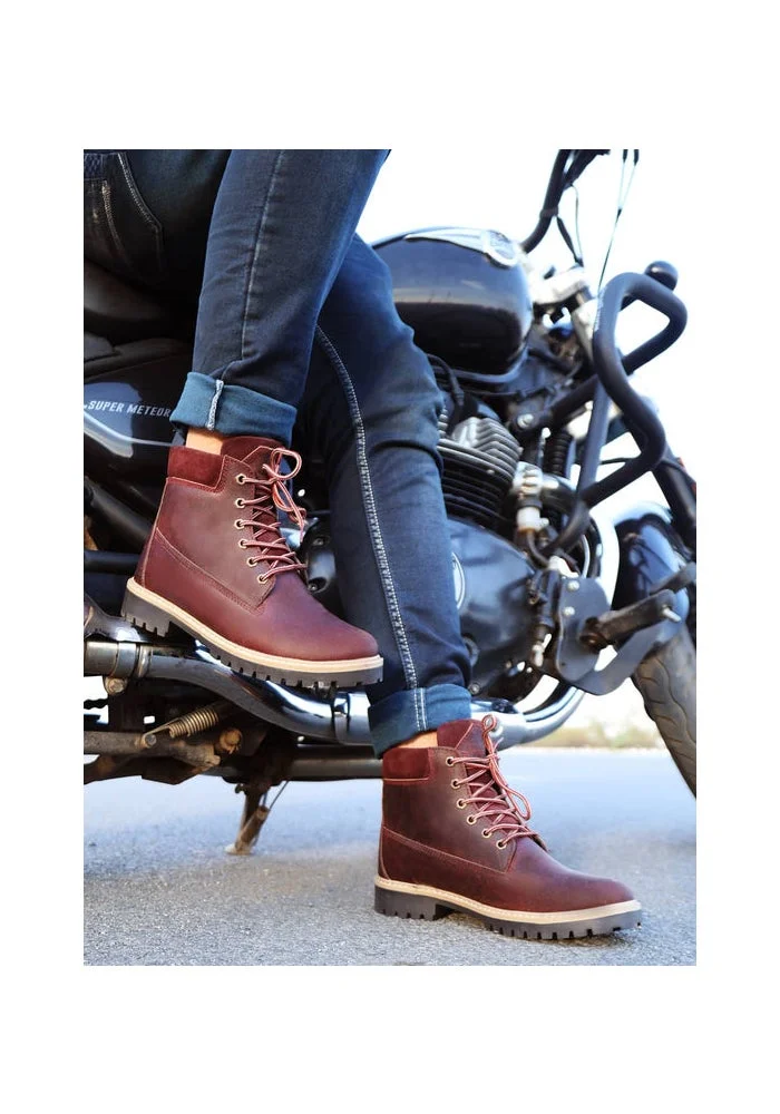 Bacca Bucci Maroon Bullet Splash Proof Leather Boots for Biking & Hiking for Men | Best Price UAE